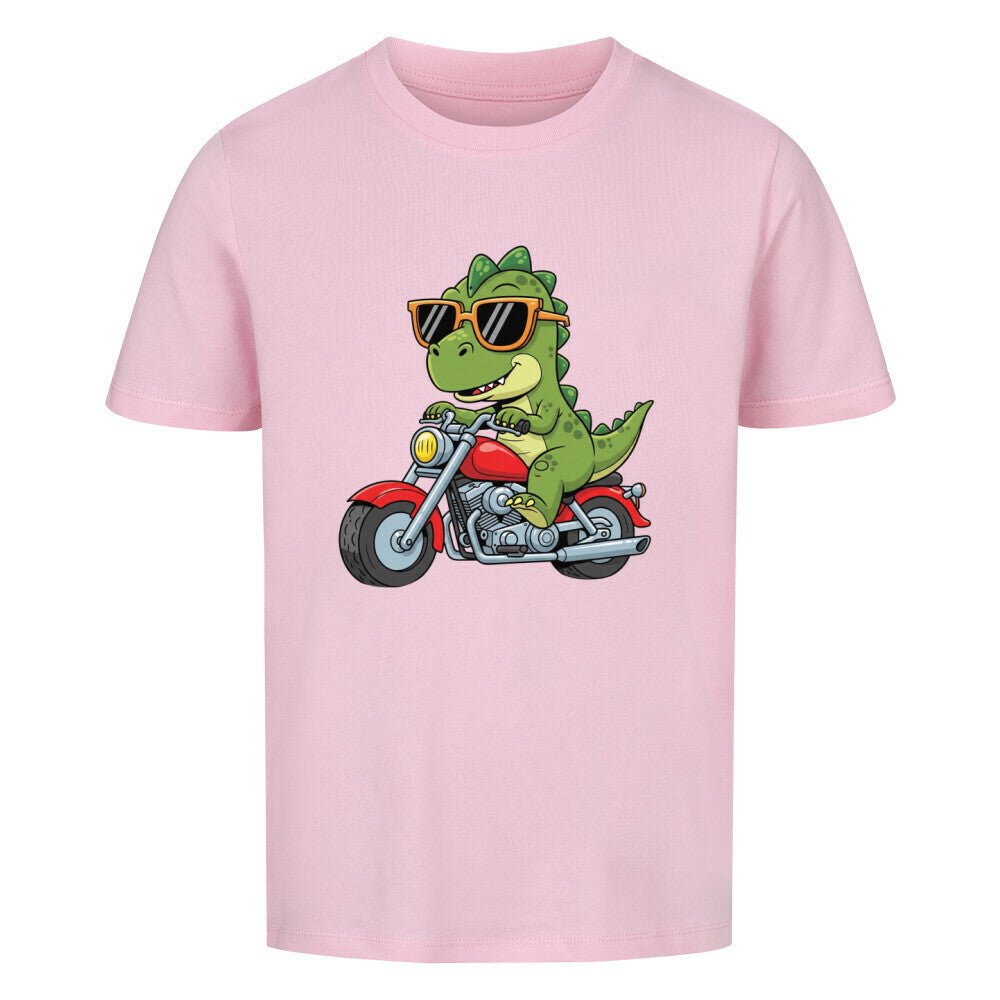 Kinder T-Shirt Premium Bio Baumwolle - Dino auf Motorrad - KinderMode Shop super angenehm Online Kaufen Bestellen Deutschland