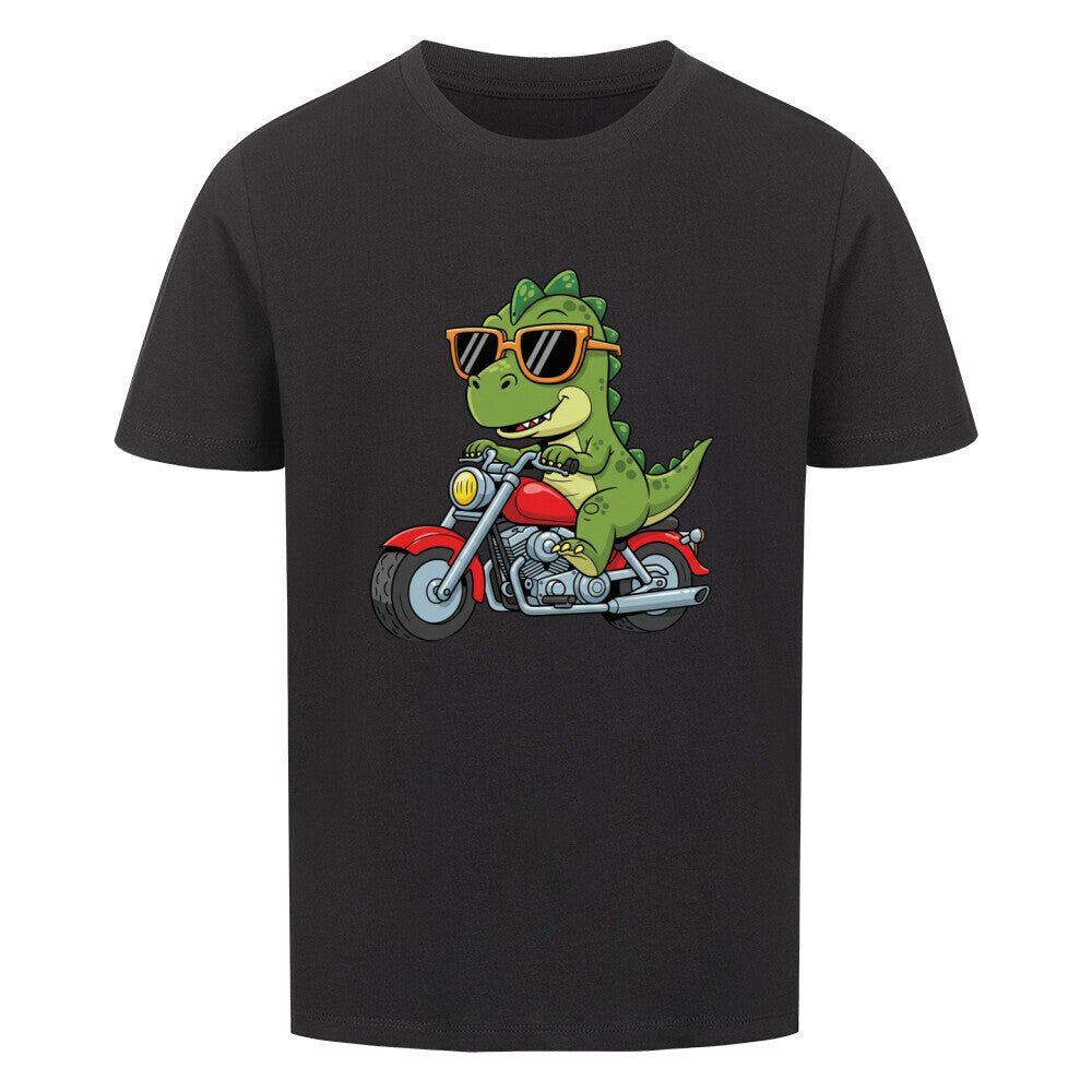 Kinder T-Shirt Premium Bio Baumwolle - Dino auf Motorrad - KinderMode Shop super angenehm Online Kaufen Bestellen Deutschland