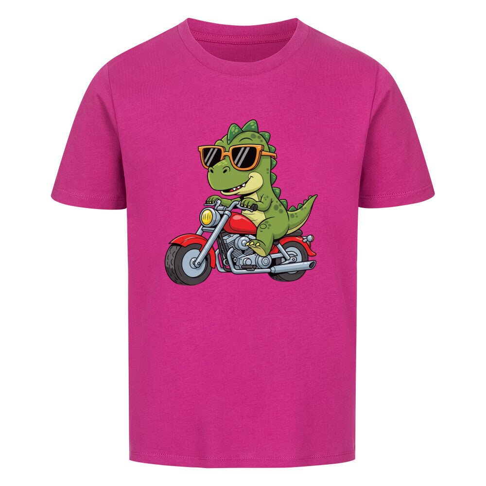 Kinder T-Shirt Premium Bio Baumwolle - Dino auf Motorrad - KinderMode Shop super angenehm Online Kaufen Bestellen Deutschland