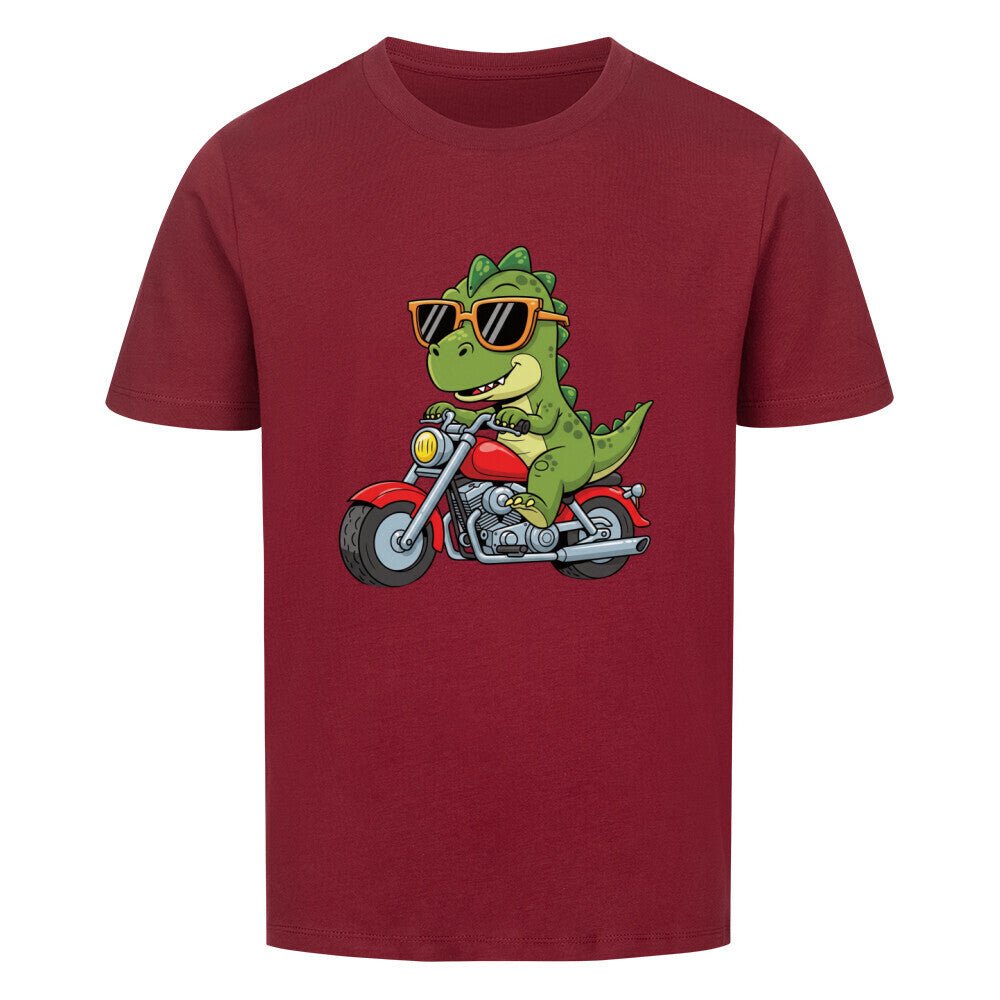 Kinder T-Shirt Premium Bio Baumwolle - Dino auf Motorrad - KinderMode Shop super angenehm Online Kaufen Bestellen Deutschland