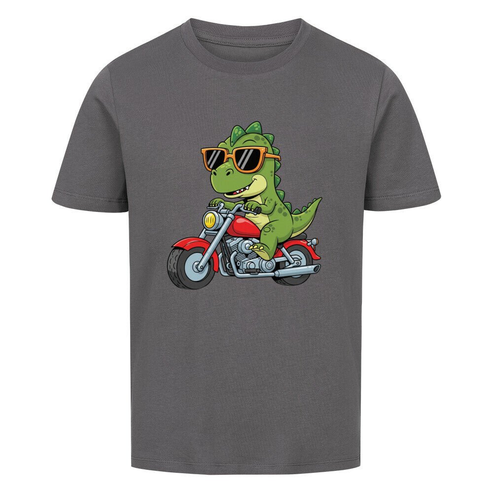 Kinder T-Shirt Premium Bio Baumwolle - Dino auf Motorrad - KinderMode Shop super angenehm Online Kaufen Bestellen Deutschland