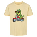 Kinder T-Shirt Premium Bio Baumwolle - Dino auf Motorrad online bestellen kaufen
