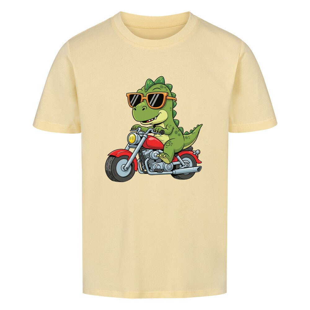 Kinder T-Shirt Premium Bio Baumwolle - Dino auf Motorrad - KinderMode Shop super angenehm Online Kaufen Bestellen Deutschland
