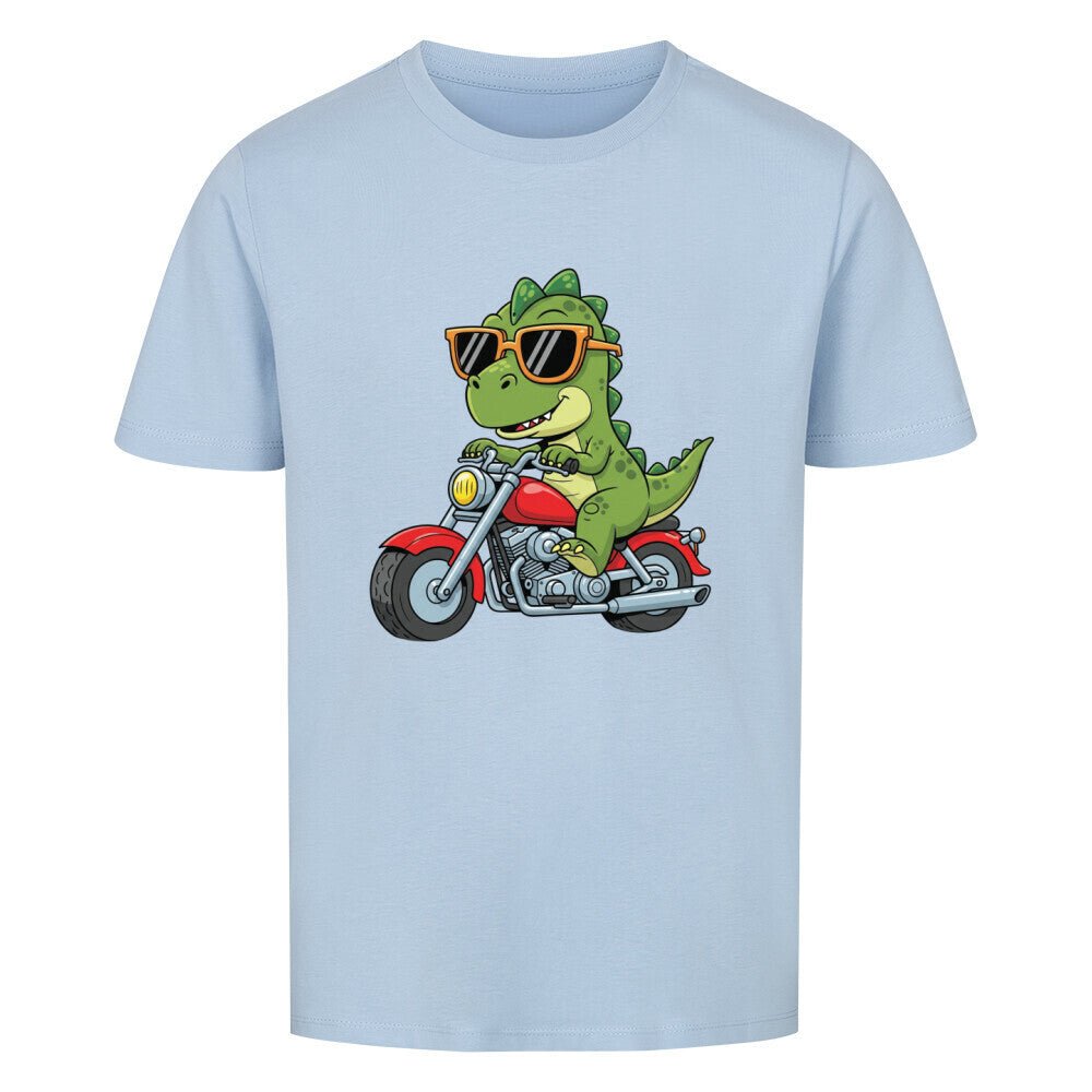Kinder T-Shirt Premium Bio Baumwolle - Dino auf Motorrad - KinderMode Shop super angenehm Online Kaufen Bestellen Deutschland