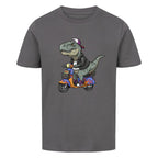 Dino T-Rex fährt Roller - Bio Kinder T-Shirt mit Scooter Motiv
grau