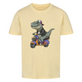 Dino T-Rex fährt Roller - Bio Kinder T-Shirt mit Scooter Motiv
beige