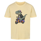 Dino T-Rex fährt Roller - Bio Kinder T-Shirt mit Scooter Motiv
beige