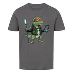 Futuristischer Dino T-Rex mit Neon-Lichtern - Bio Kinder T-Shirt Cyber Motiv
grau