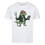 Futuristischer Dino T-Rex mit Neon-Lichtern - Bio Kinder T-Shirt Cyber Motiv
weiß
