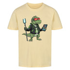 Futuristischer Dino T-Rex mit Neon-Lichtern - Bio Kinder T-Shirt Cyber Motiv
beige